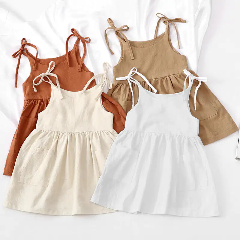 Minimalist Solid Color Cotton Dress for Girls