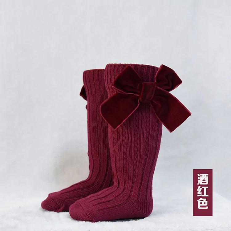 Girls' Cotton and Spandex Solid Socks - Velvet Bow