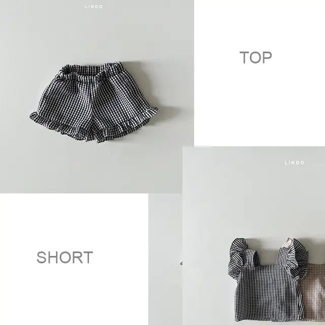 Cotton Plaid Summer Short Set for Girl