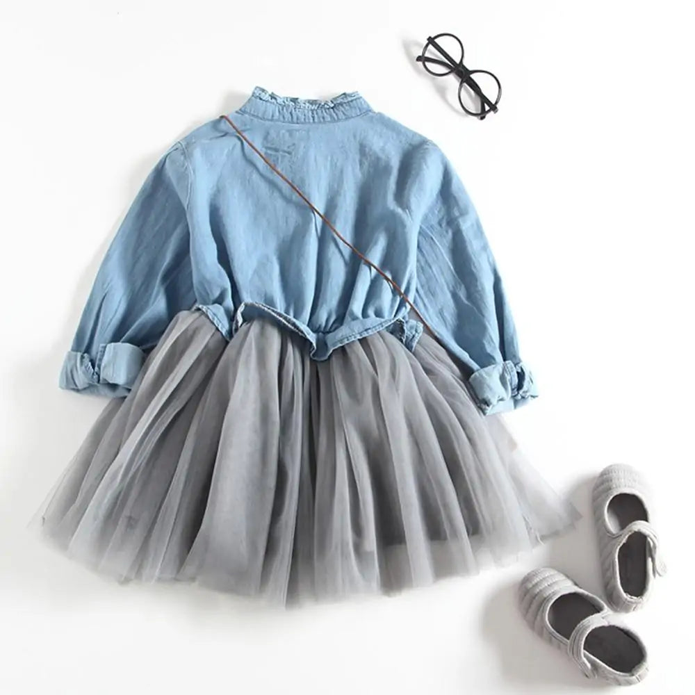 Long-Sleeve Denim Tutu Dress for Girls