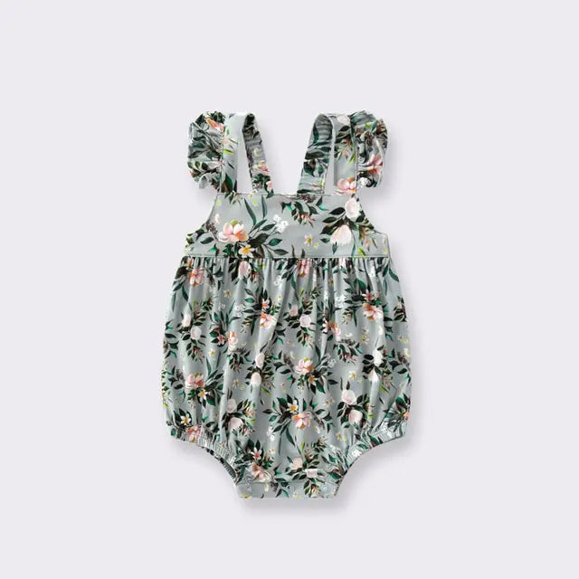 Bamboo Fiber Ruffle Sleeveless Floral Romper – Soft, Comfortable, and Stylish for Newborns