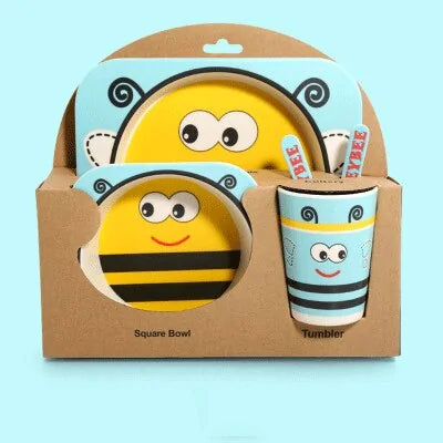 Children's Eco-Friendly Bamboo Fiber Dish Set with Cartoon Designs