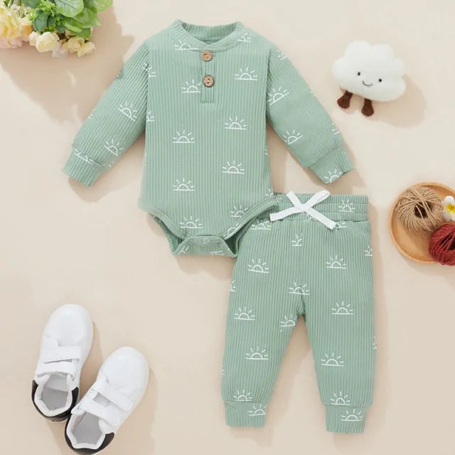 Cozy Cotton Baby Bodysuit & Elastic Pants Set for Boys