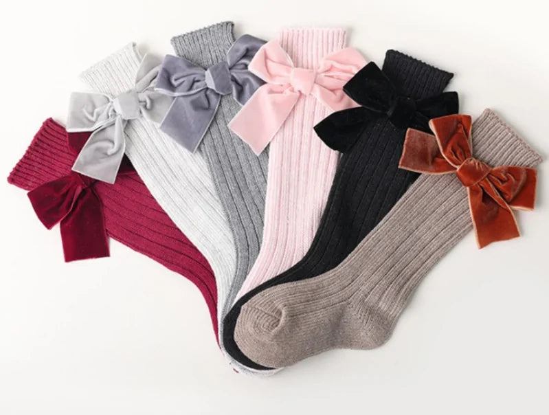 Girls' Cotton and Spandex Solid Socks - Velvet Bow