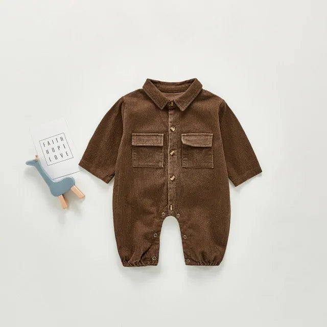 Autumn Baby Jumpsuit with Turn-Down Collar