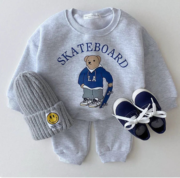 Casual Baby Bear Graphic Cotton Tracksuit Set for Boys