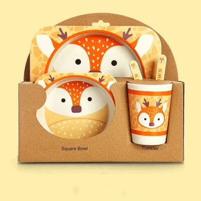 Children's Eco-Friendly Bamboo Fiber Dish Set with Cartoon Designs