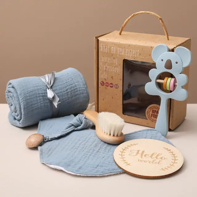 Soft Cotton & Bamboo Baby Gift Set with Blanket and Accessories
