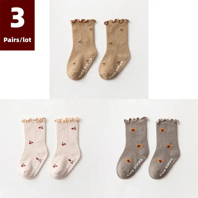Set of 3 Pairs of Anti-Slip Children's Socks – Soft Cotton, Comfortable & Safe for Boys and Girls
