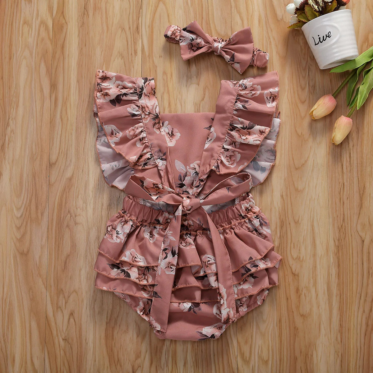 Soft Cotton Baby Romper & Headband Set