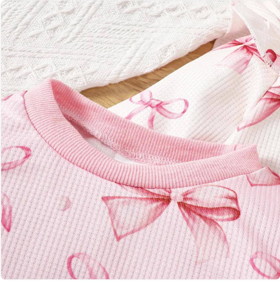 Cotton Baby Bow Print Sweater and Pants Set
