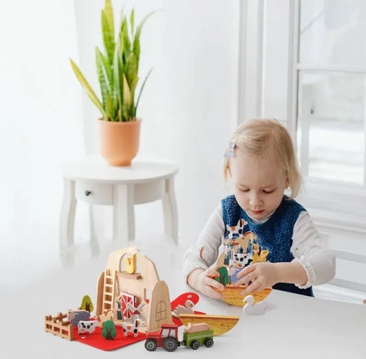 Barn Themed Wooden Building Blocks - Educational Toy Set
