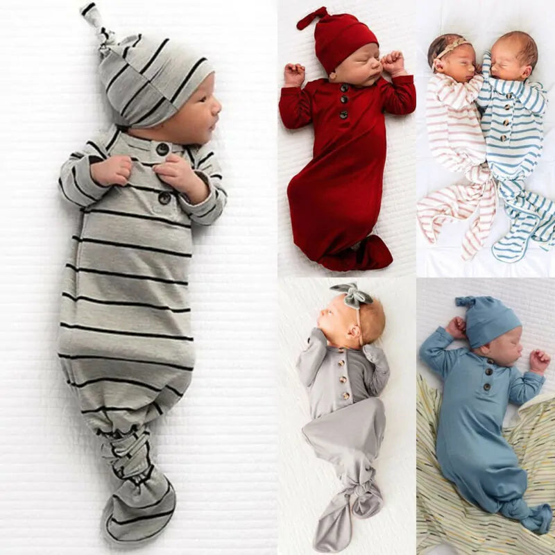 Newborn Baby Sleeper Nightgown with Matching Hat