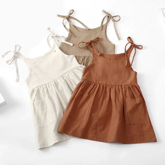 Minimalist Solid Color Cotton Dress for Girls