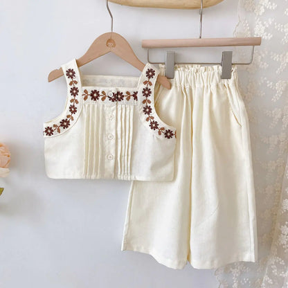 Comfortable Sleeveless O-Neck Top with Elastic Waist Pant
