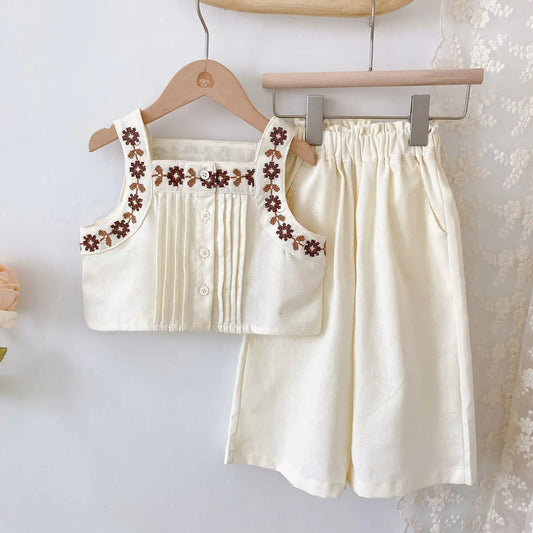 Comfortable Sleeveless O-Neck Top with Elastic Waist Pant