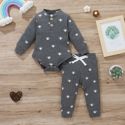 Cozy Cotton Baby Bodysuit & Elastic Pants Set for Boys