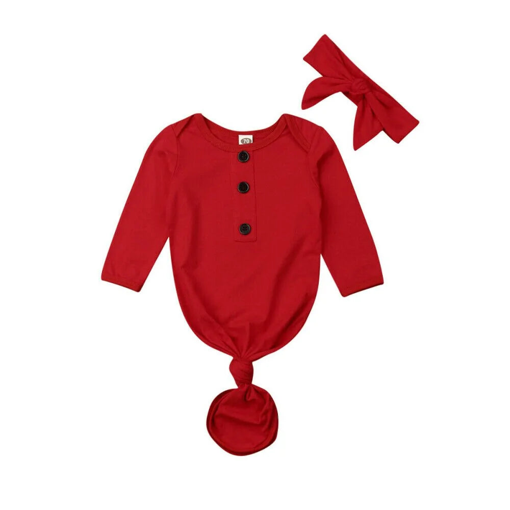 Newborn Baby Sleeper Nightgown with Matching Hat