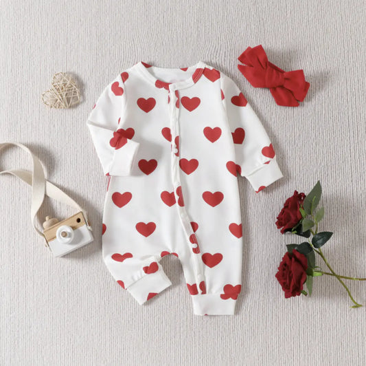 Infants and Toddlers Love-Themed One-Piece Climbing Suit with Headband