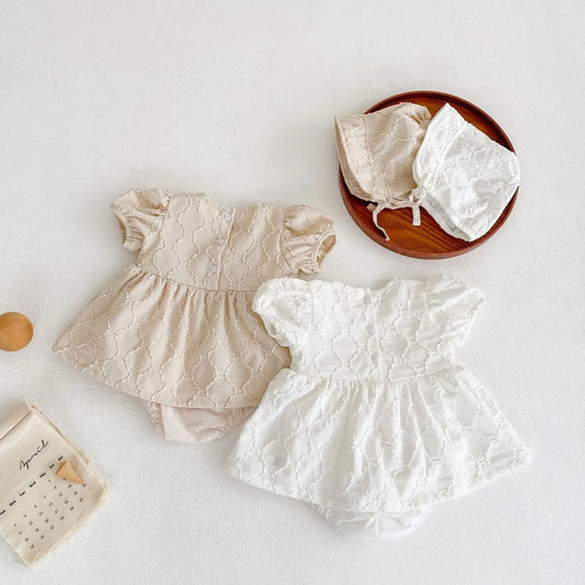Royal Elegance Jacquard Bubble Short Sleeve Romper