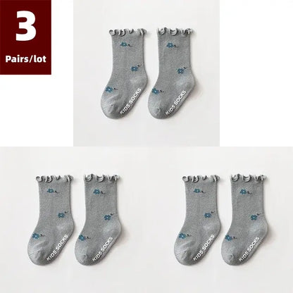 Set of 3 Pairs of Anti-Slip Children's Socks – Soft Cotton, Comfortable & Safe for Boys and Girls