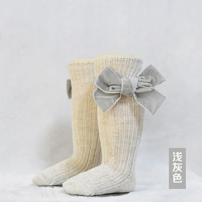 Girls' Cotton and Spandex Solid Socks - Velvet Bow