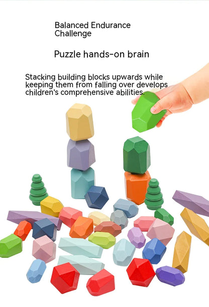 Wooden Rainbow Stones Building Blocks – Montessori Educational Toy for Kids