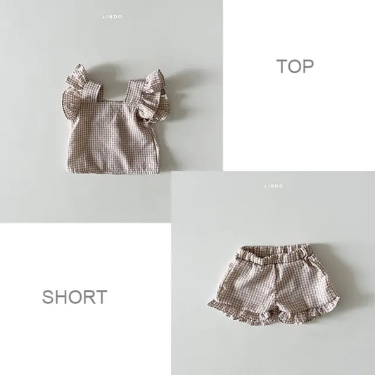 Cotton Plaid Summer Short Set for Girl