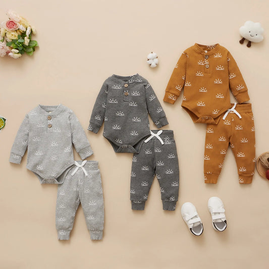 Cozy Cotton Baby Bodysuit & Elastic Pants Set for Boys