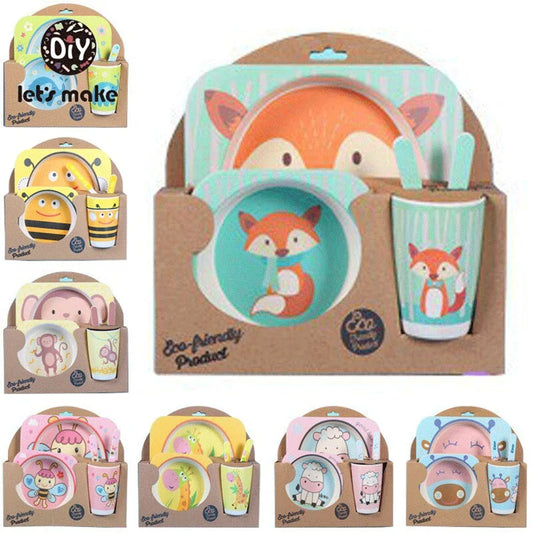 Children's Eco-Friendly Bamboo Fiber Dish Set with Cartoon Designs