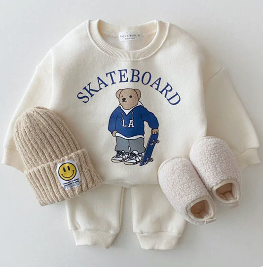 Casual Baby Bear Graphic Cotton Tracksuit Set for Boys