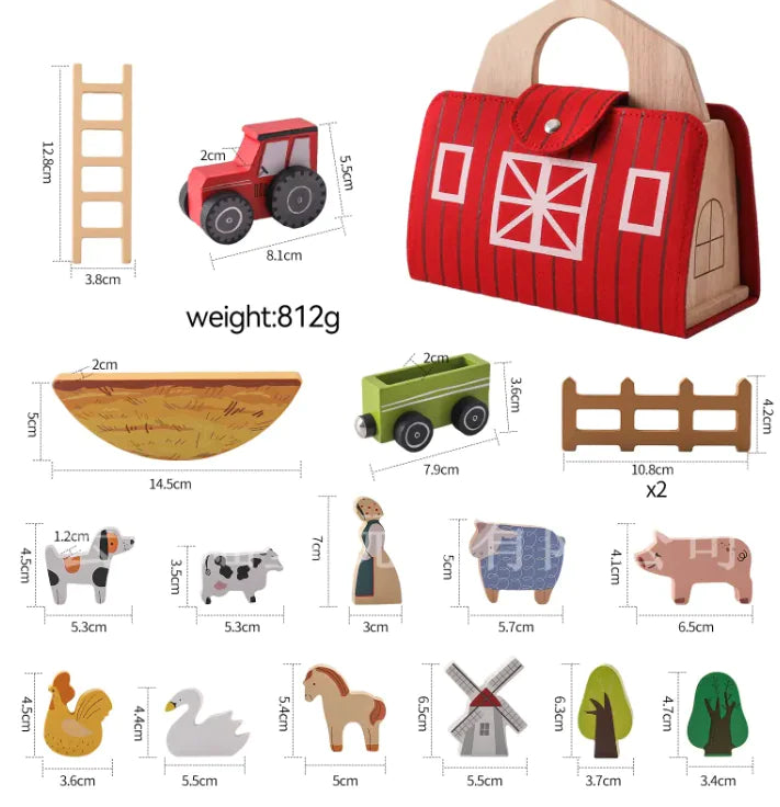 Barn Themed Wooden Building Blocks - Educational Toy Set