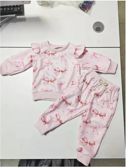 Cotton Baby Bow Print Sweater and Pants Set