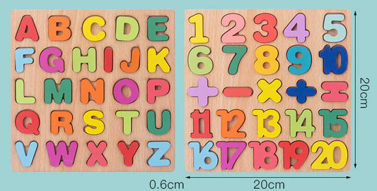 Alphabet & Number Wooden Block Puzzle - Educational Toy