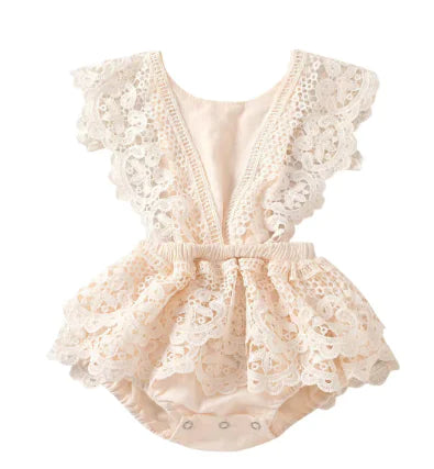 Elegant Sleeveless White Lace Jumpsuit for Baby Girls