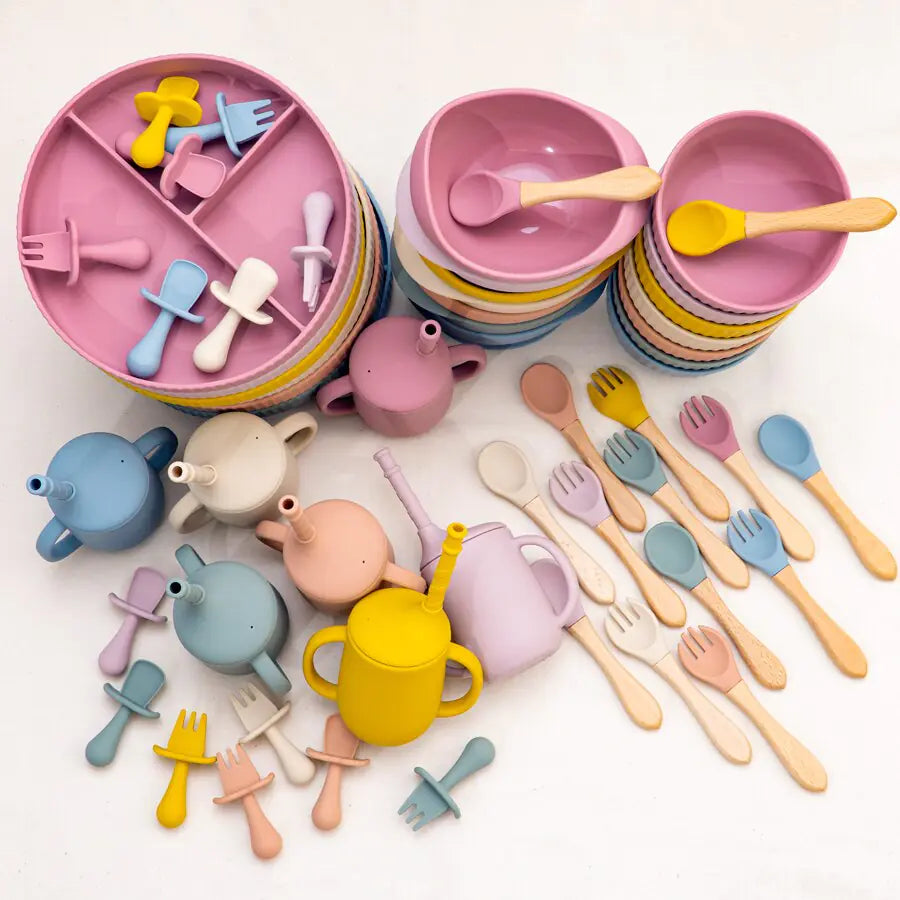Baby Weaning Silicone Plate Bowl Set with Utensils and Cup