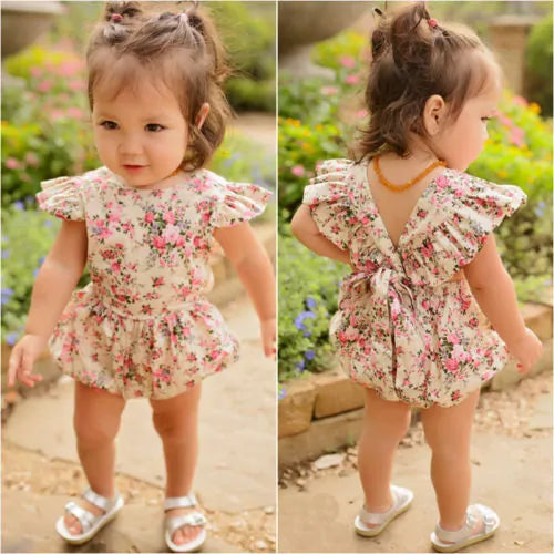 Baby Girl Floral Romper – Soft, Breathable & Easy Snap Closure