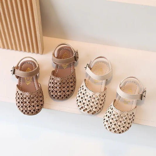 Little Girl Soft PU Leather Sliders with Chic Detailing