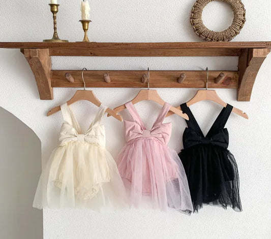 Baby Girl Bodysuit Dress with Large Bow and Tulle Skirt