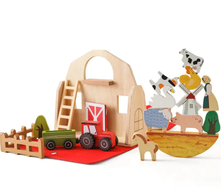 Barn Themed Wooden Building Blocks - Educational Toy Set