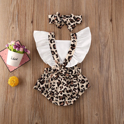 Baby Girl Leopard Romper Set with Headband (0–24 Months)