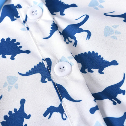 Dino Print Baby Boy Outfit Set – Jumpsuit & Suspender Shorts