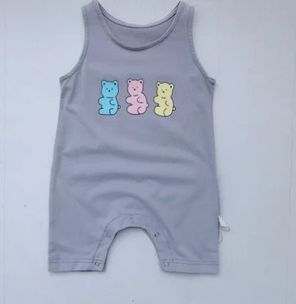 MILANCEL Cotton Bear Print Sleeveless Jumpsuit – Soft and Breathable for Boys/Girls