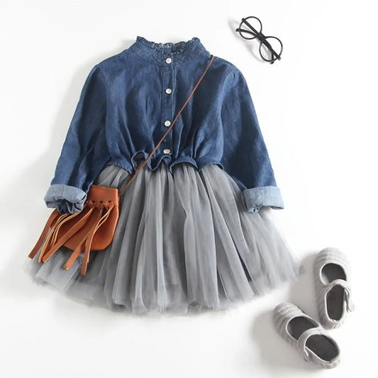 Long-Sleeve Denim Tutu Dress for Girls