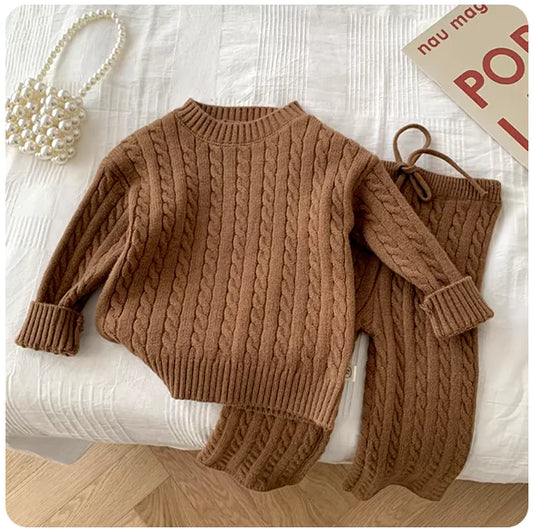Children's Fried Dough Twists Sweater Solid Colour Set