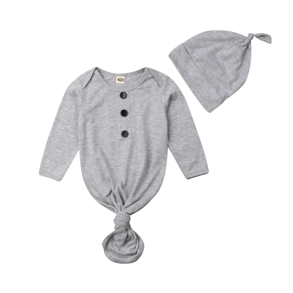 Newborn Baby Sleeper Nightgown with Matching Hat