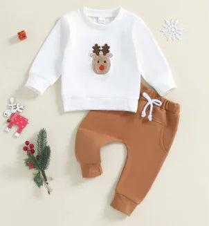 Christmas Reindeer Long Sleeve Infant Set with Matching Pants