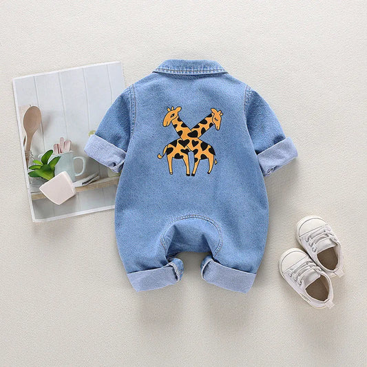 Denim Romper with Cartoon Print – Comfortable & Stylish Outfit