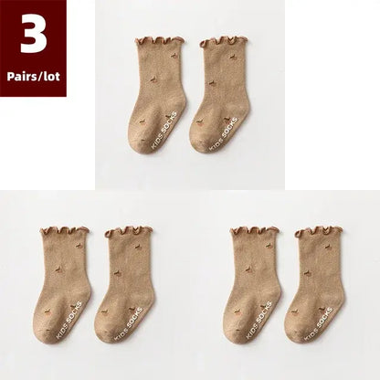 Set of 3 Pairs of Anti-Slip Children's Socks – Soft Cotton, Comfortable & Safe for Boys and Girls