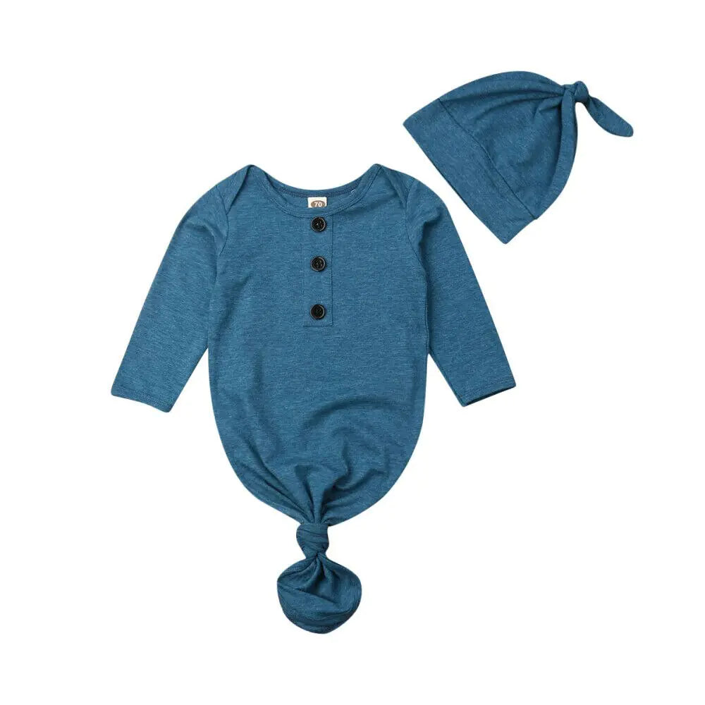 Newborn Baby Sleeper Nightgown with Matching Hat